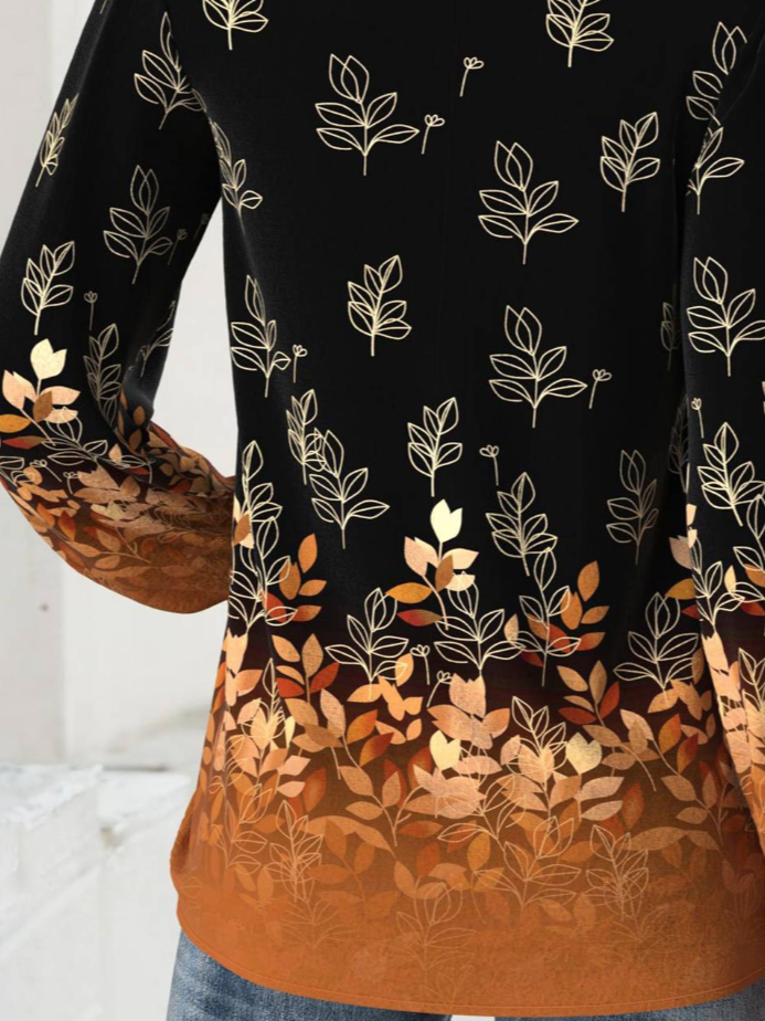 Women's Plant Gradient Pattern Round Neck Long Sleeve T-shirt