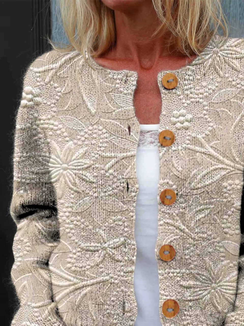 Knitted Crew Neck Loose Peasant Cardigan