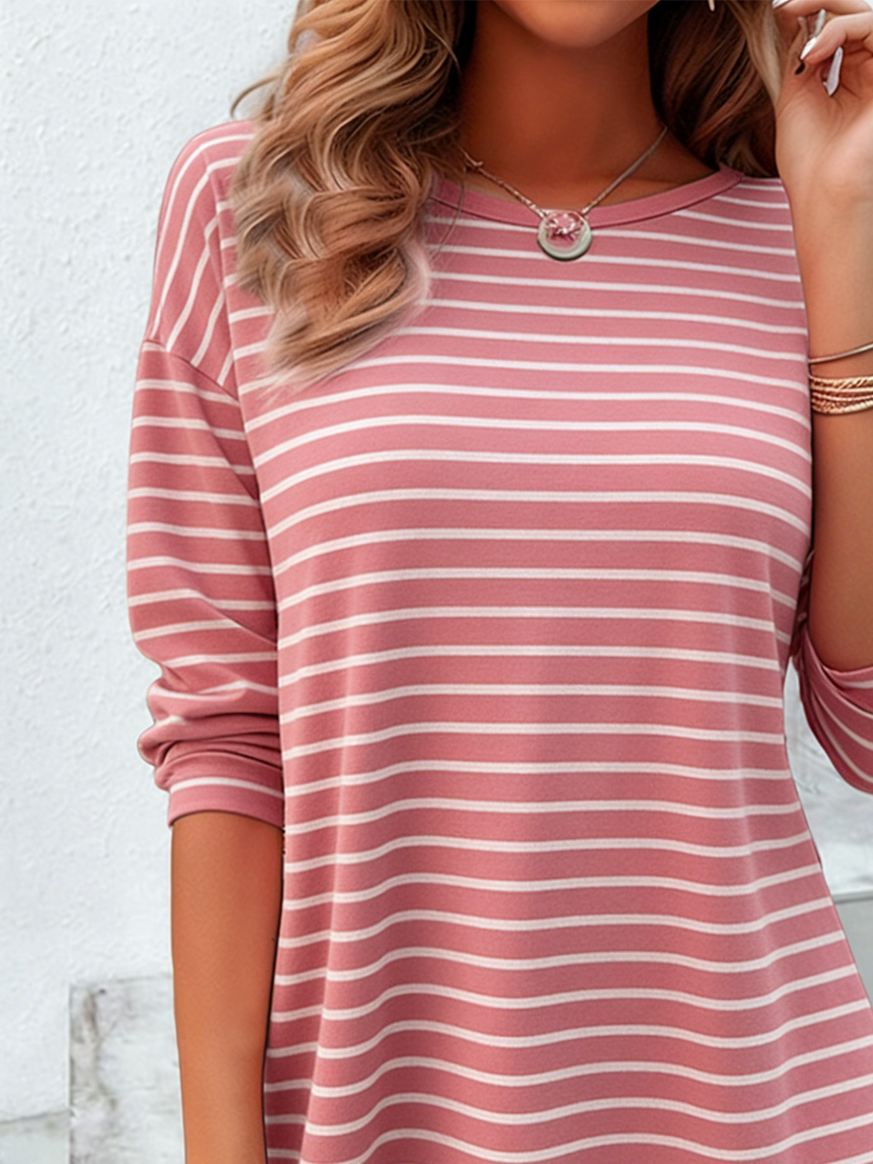 Loose Striped Elegant Crew Neck T-Shirt