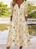Casual Botanical Pattern Half Open Collar Dress With No