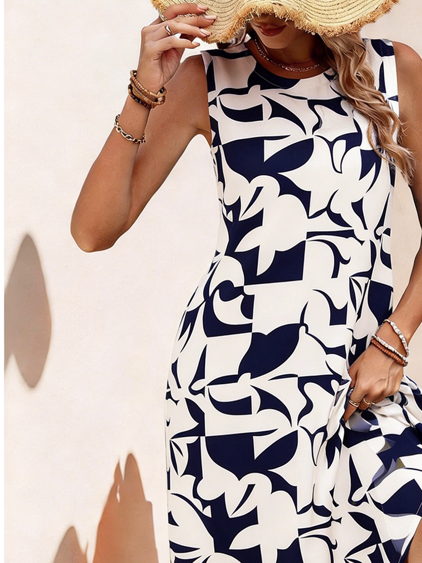 Loose Crew Neck Casual Dress With No