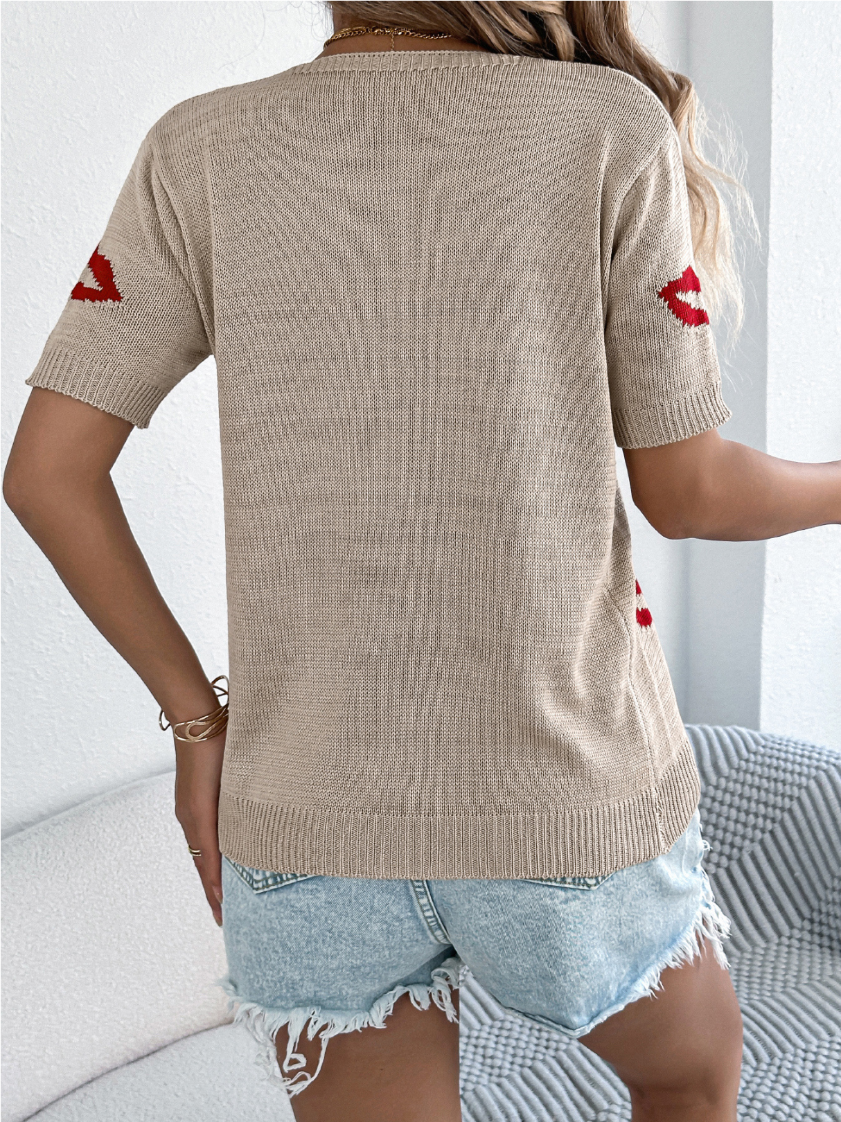 Knitted Lips Print Casual Regular Fit 3D Printing Crew Neck Valentine's Day Going Out Knit Top