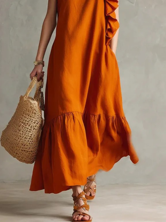 Casual Plain Crew Neck Maxi Dress