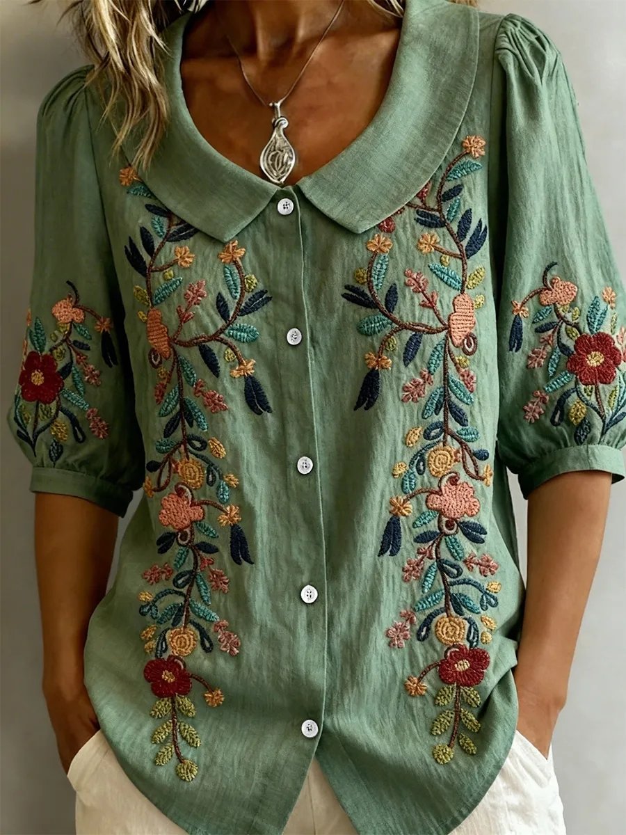 Loose Shawl Collar Vintage Linen Blend Shirt
