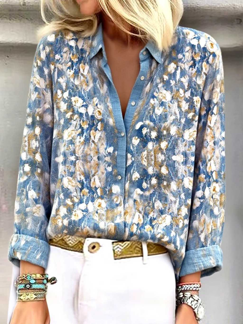 Women's Artistic Pattern Long Sleeve Shirt Loose and Comfortable Regular Top