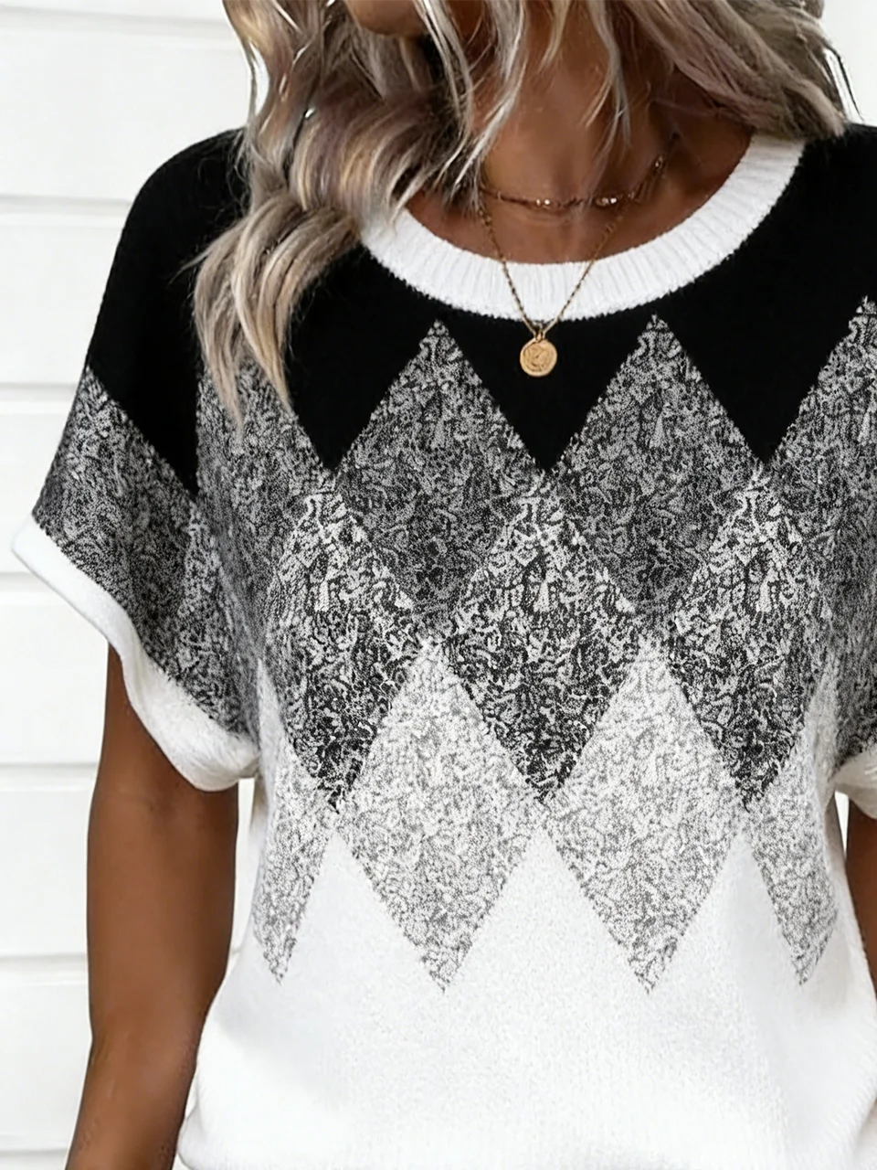 Geometric Crew Neck Loose Casual T-Shirt