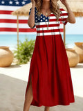 Women's Short Sleeve Summer Red Independence Day (Flag) Printing Crew Neck Daily Going Out Casual Maxi H-Line T-Shirt Dress Dress