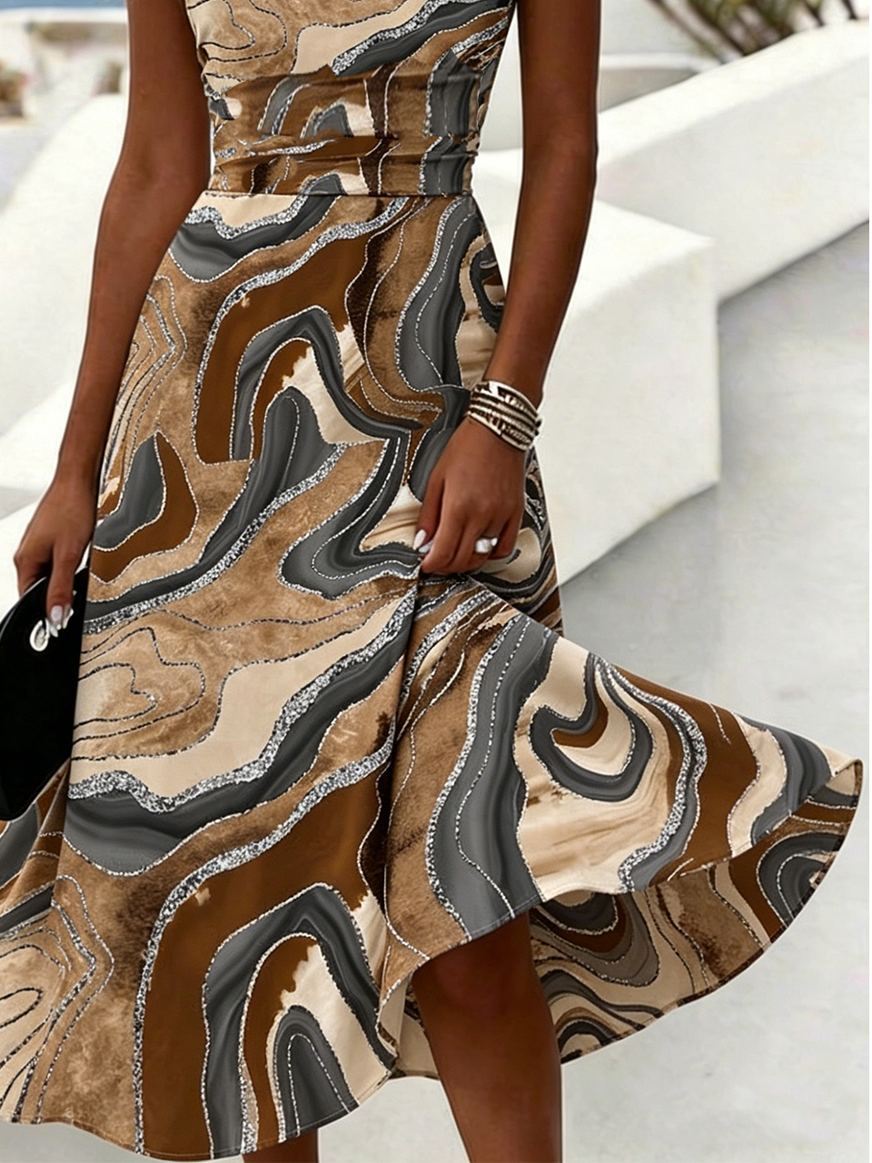 Regular Fit Vacation Geometric Dress With No