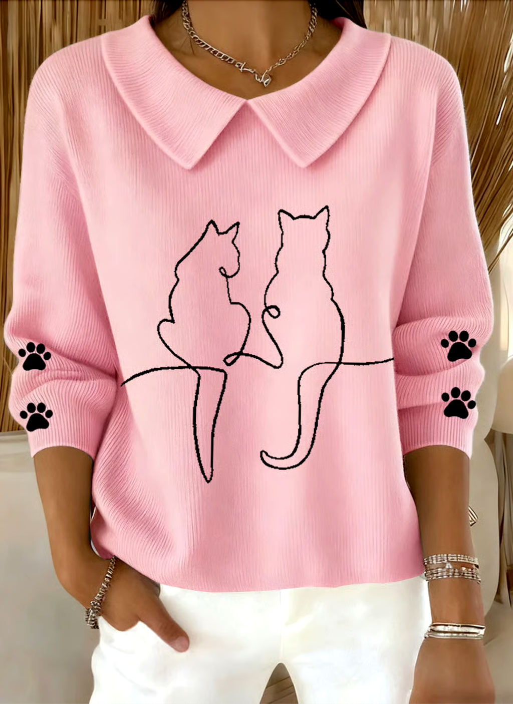 Shawl Collar Casual Cotton Animal Sweater