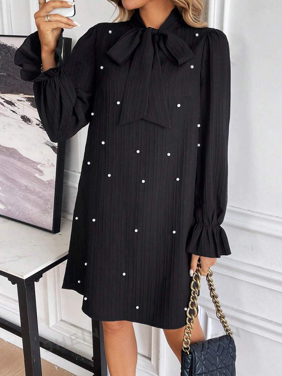 Women's Long Sleeve Spring/Fall Red Plain Split Joint Lotus Leaf Collar Commuting Going Out Casual Mini A-Line Fit & Flare Dress Dress