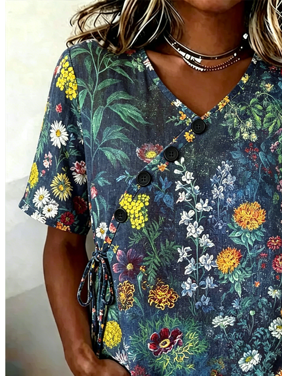 Crew Neck Elegant Floral Loose Shirt