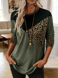 Crew Neck Color Block leopard Casual T-Shirt