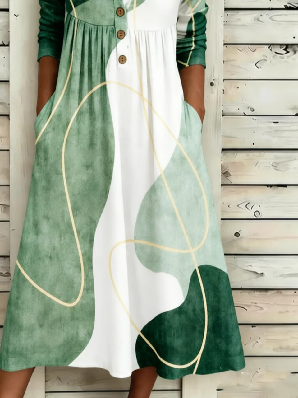 Geometric Half Open Collar Casual Loose Dress With No