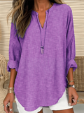 Women's Long Sleeve Blouse Spring/Fall Purple Striped Printing Cotton-Blend V Neck Daily Going Out Casual Top