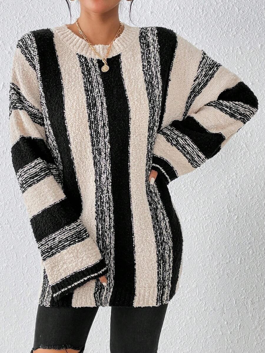 Simple Striped Wool/Knitting Split Joint Sweater