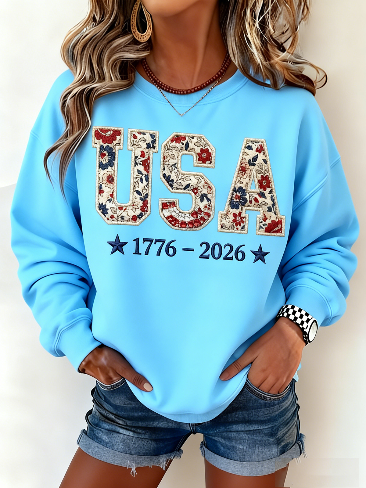 250th anniversary Loose Text Letters Casual Crew Neck Sweatshirt