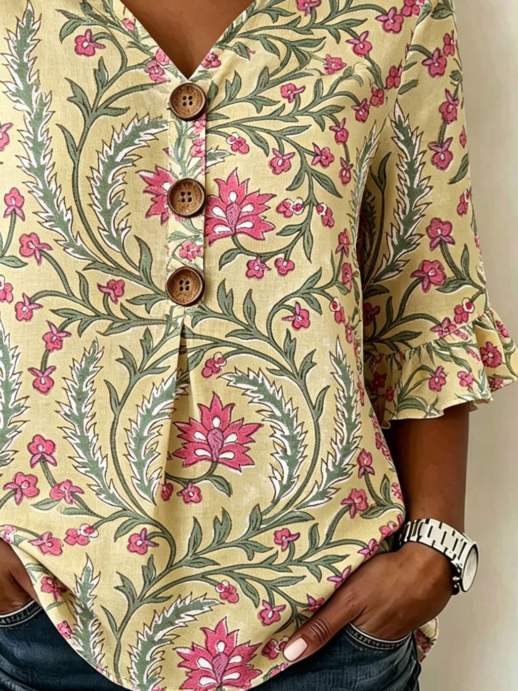 Women's Floral Half Sleeve Blouse Summer V Neck Button Daily Going Out Vintage Top