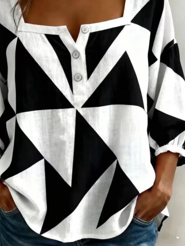 Women's Three Quarter Sleeve Blouse Spring/Fall White Abstract Printing Square Neck Daily Going Out Vintage Top