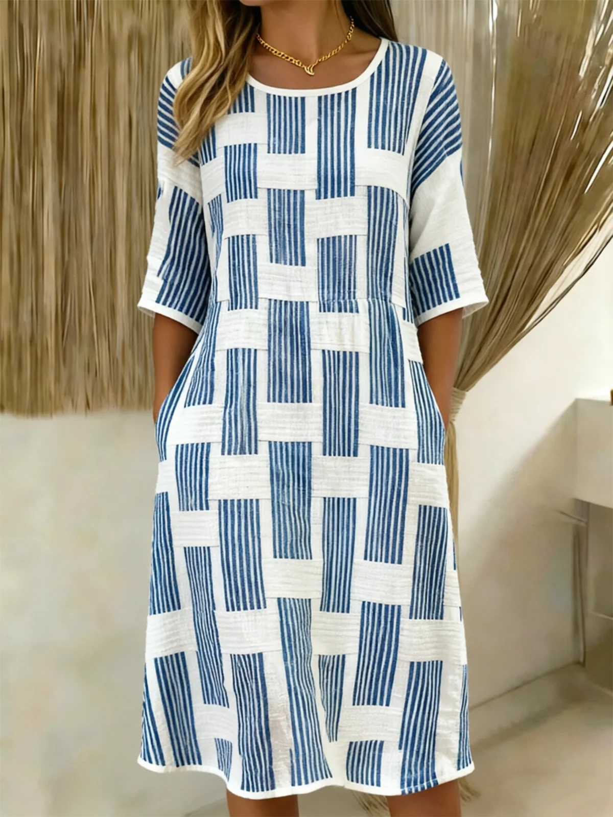 Loose Others Vintage Multicolor Block Dress With No