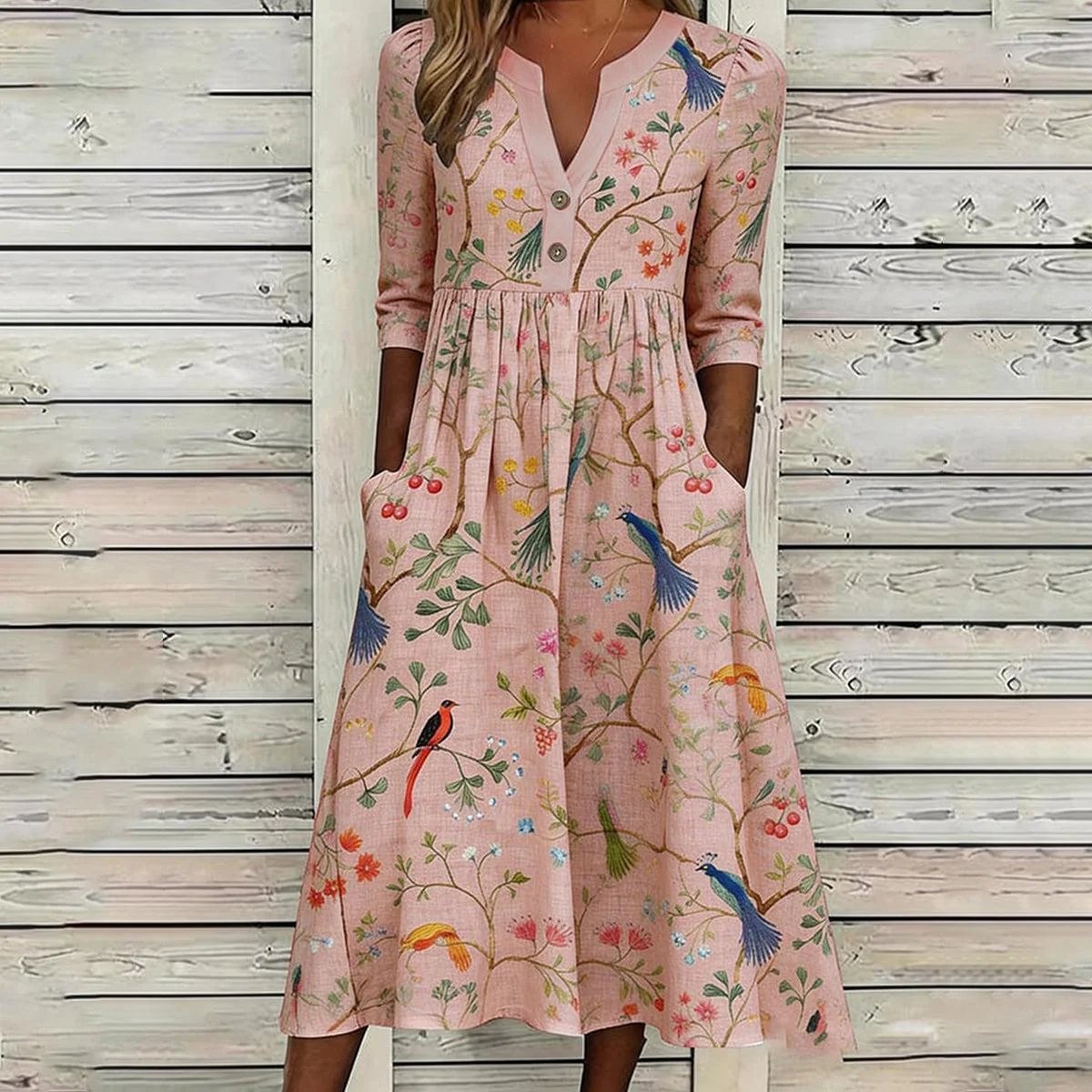 Half Open Collar Loose Casual Dress With No
