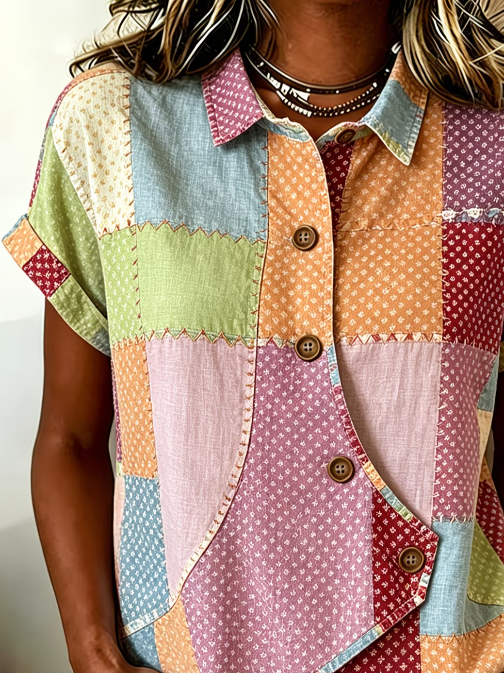 Women's Short Sleeve Shirt Summer As Picture Abstract Printing Shawl Collar Daily Going Out Vintage Top