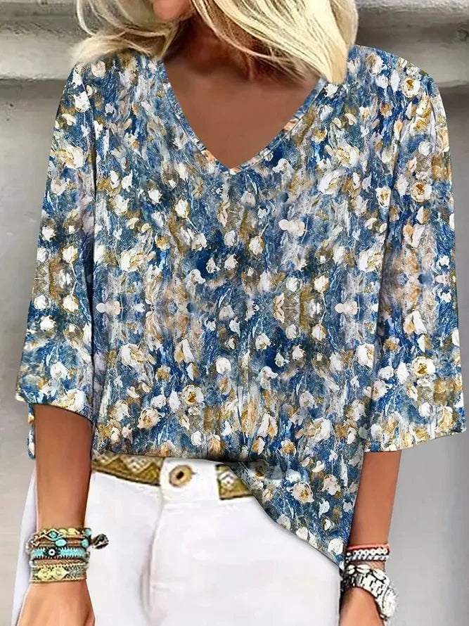 V Neck Cotton Elegant Regular Fit T-Shirt