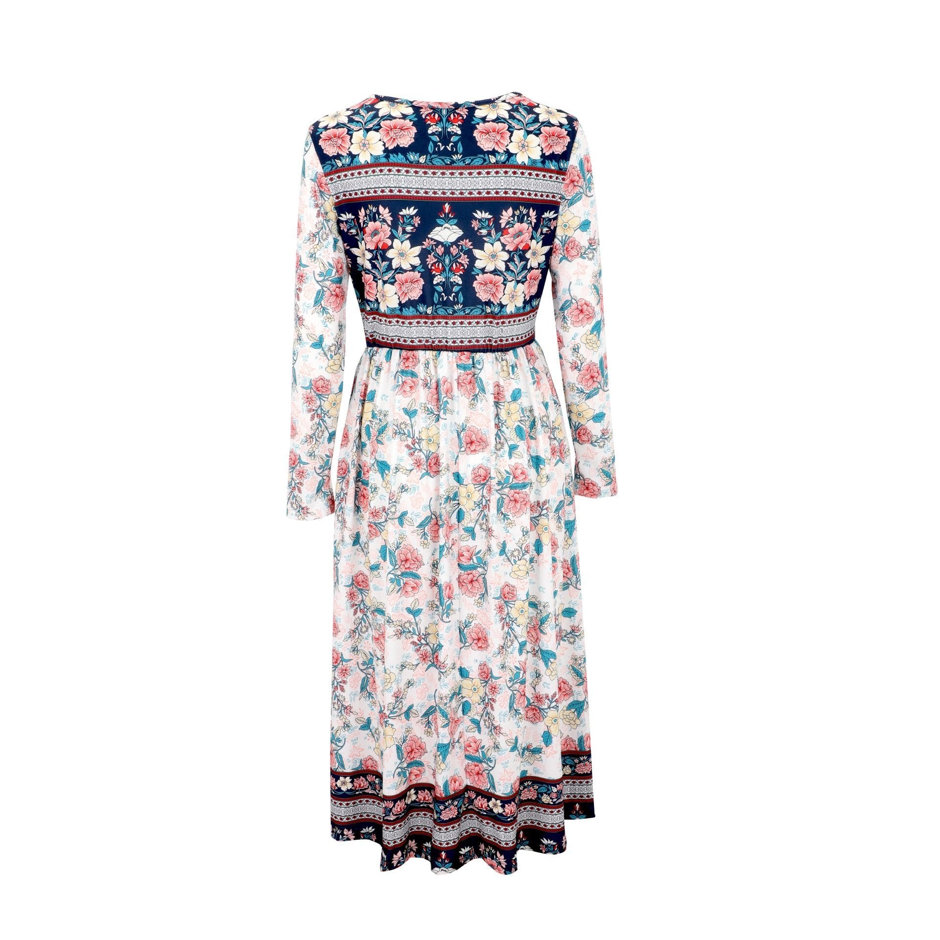 Floral Vintage Loose Crew Neck Dress With No