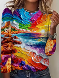 Women's Long Sleeve T-shirt Spring/Fall As Picture Abstract Printing Jersey Crew Neck Daily Going Out Casual Top