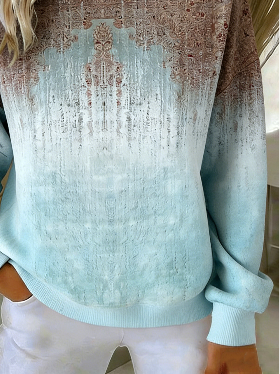 Crew Neck Casual Gradient Pattern Sweatshirt