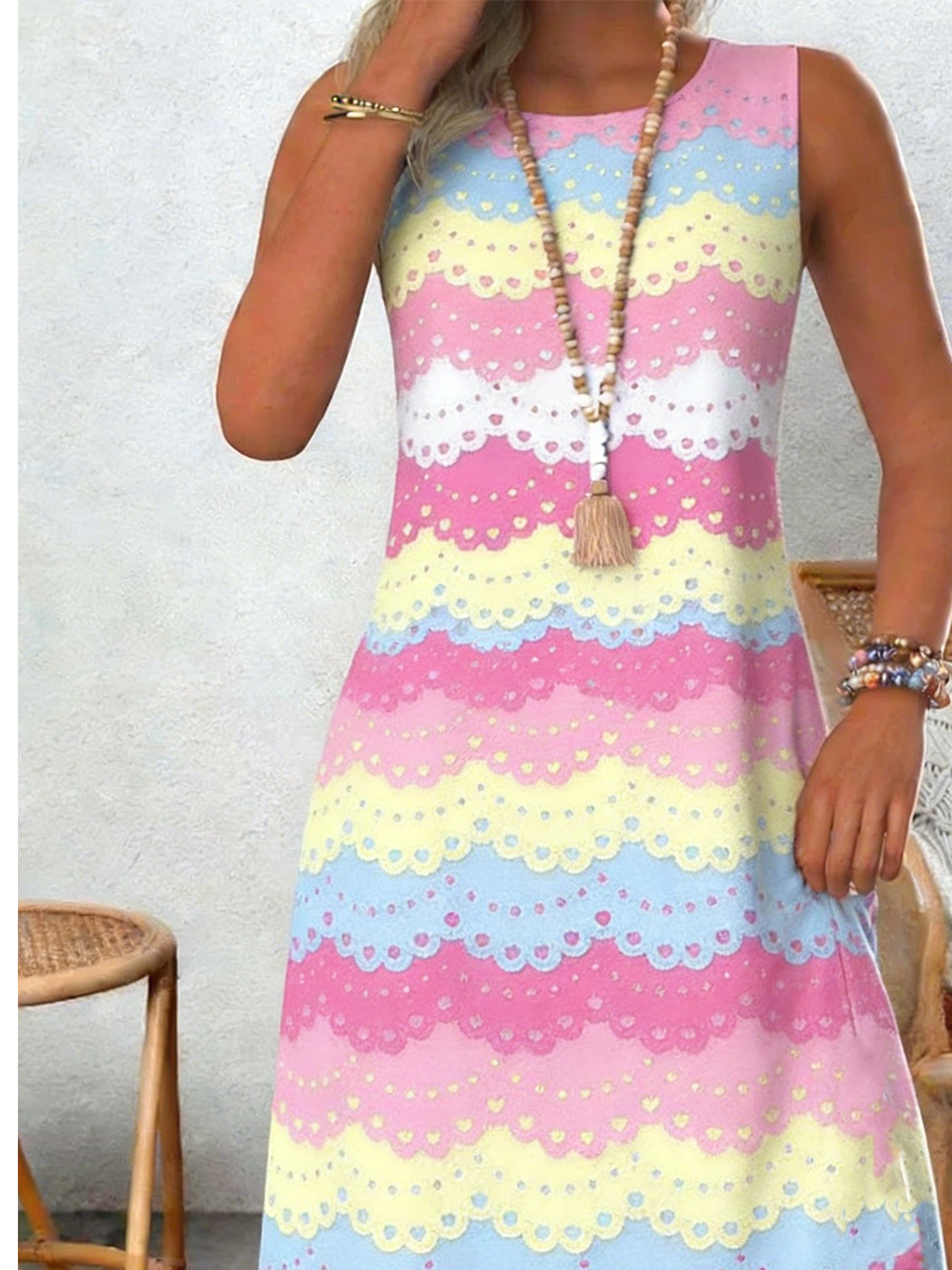 Casual Loose Crew Neck Dress With No