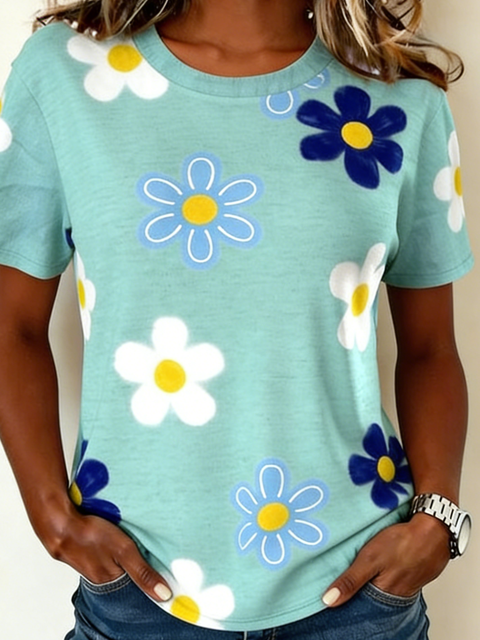 Jersey Loose Casual Crew Neck T-Shirt