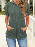 Women's Short Sleeve T-shirt Summer darkgreen Plain Split Joint Hoodie Daily Going Out Casual Top