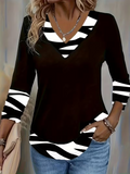Women's Long Sleeve T-shirt Spring/Fall Black Abstract Printing Jersey V Neck Daily Going Out Casual Top