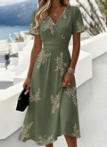 V Neck Elegant Leaf Dress With No