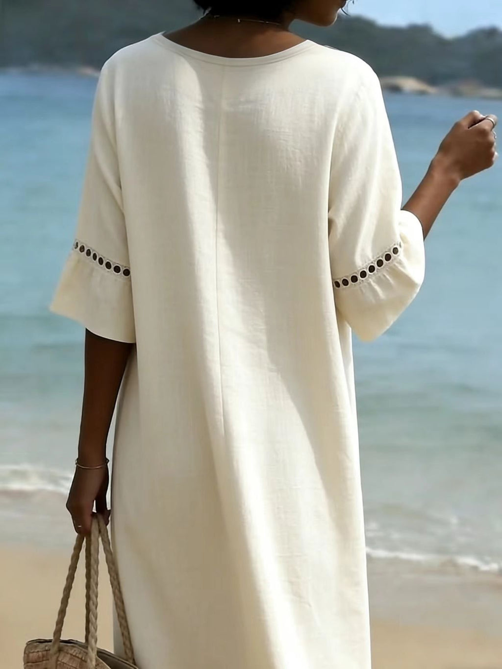 Cotton Simple Plain Loose Dress With No