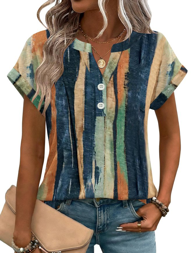 Cotton Elegant Loose Striped T-Shirt