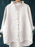 Women's Long Sleeve Shirt Spring/Fall Color1 Plain Split Joint Lotus Leaf Collar Daily Going Out Casual Top
