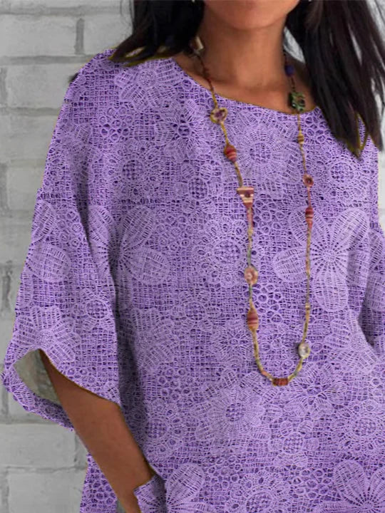 Women's Half Sleeve T-shirt Summer Purple Floral Crew Neck Daily Going Out Casual Top