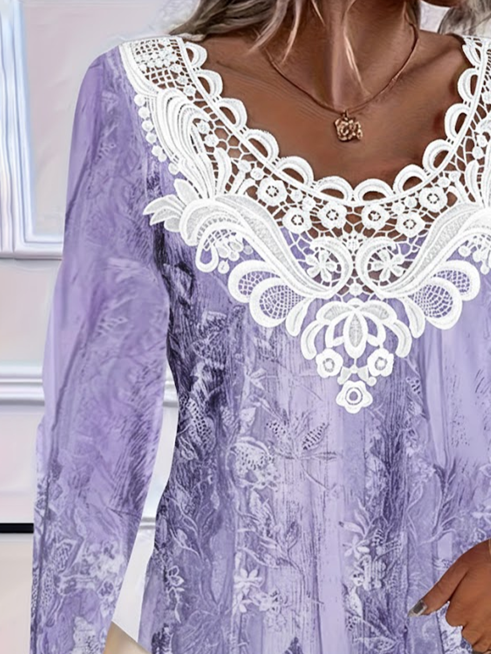 Women's Long Sleeve T-shirt Spring/Fall Purple Abstract Printing Crew Neck Daily Going Out Casual Top