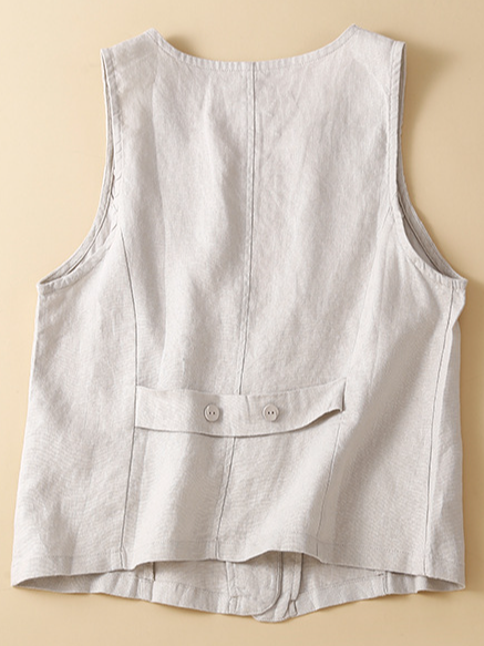 Cotton And Linen Others Loose Elegant Vest