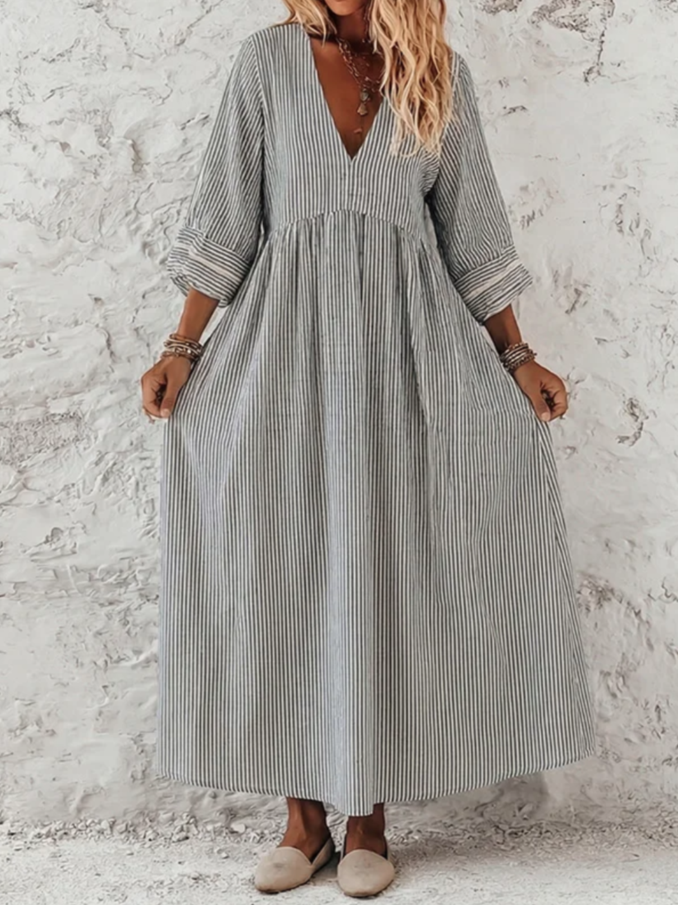 Women's Retro Stripes Print Elegant Dress