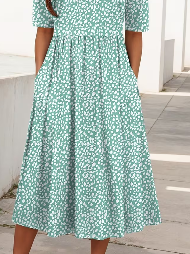 Women's Short Sleeve Summer Green Abstract Polka Dots Printing Crew Neck Daily Going Out Casual Maxi H-Line Shift Dress Dress