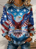 Street Denim Color Block Eagle Old Glory Round Neck Long Sleeve Independence Day Going Out Casual Sweatshirt