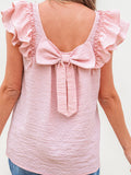 Plain Vacation Regular Fit Crew Neck Elegant Ruffle Bow Tie Valentine's Day Going Out Casual Top