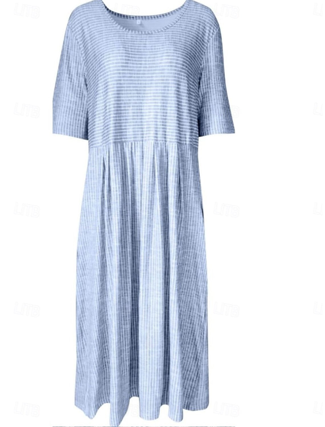 Loose Crew Neck Casual Striped Dress With No