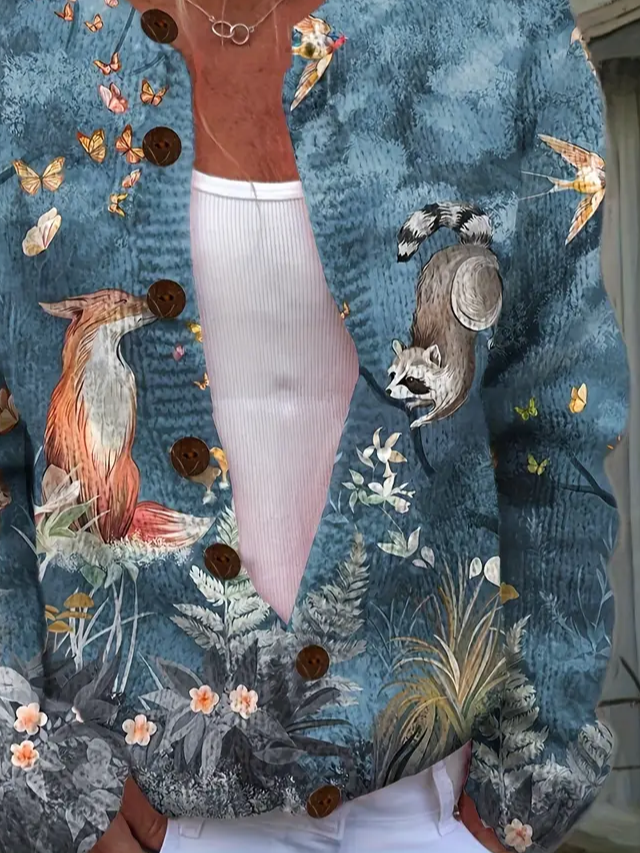 Crew Neck Animal Knitted Vintage Cardigan