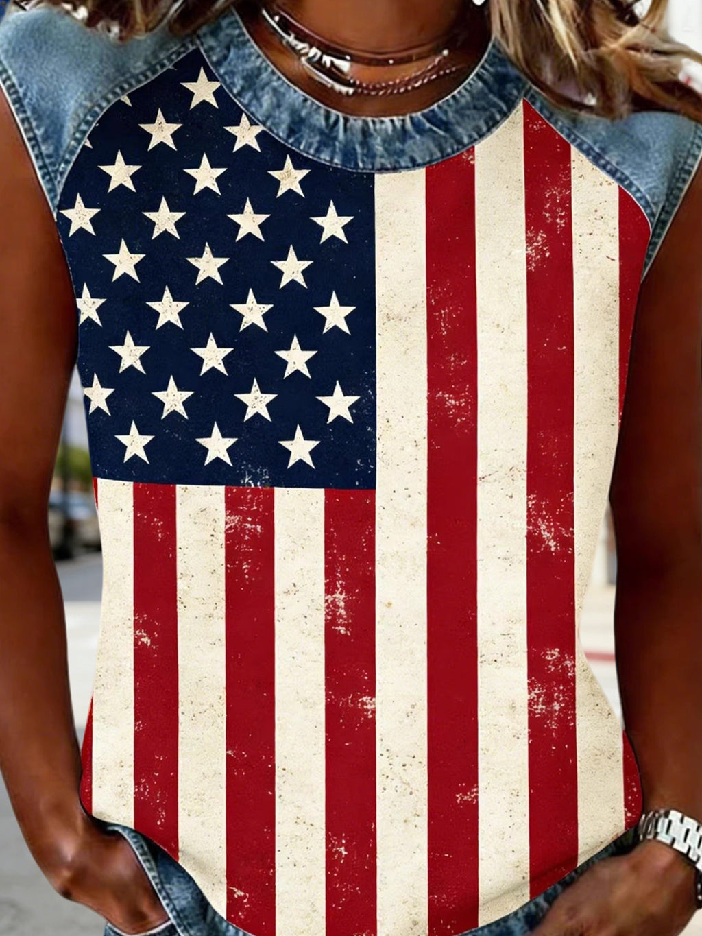 Women's 250th Anniversary Of The Founding Of the United States Short Sleeve T-shirt Summer Denim Color Block Crew Neck Daily Going Out Casual Top
