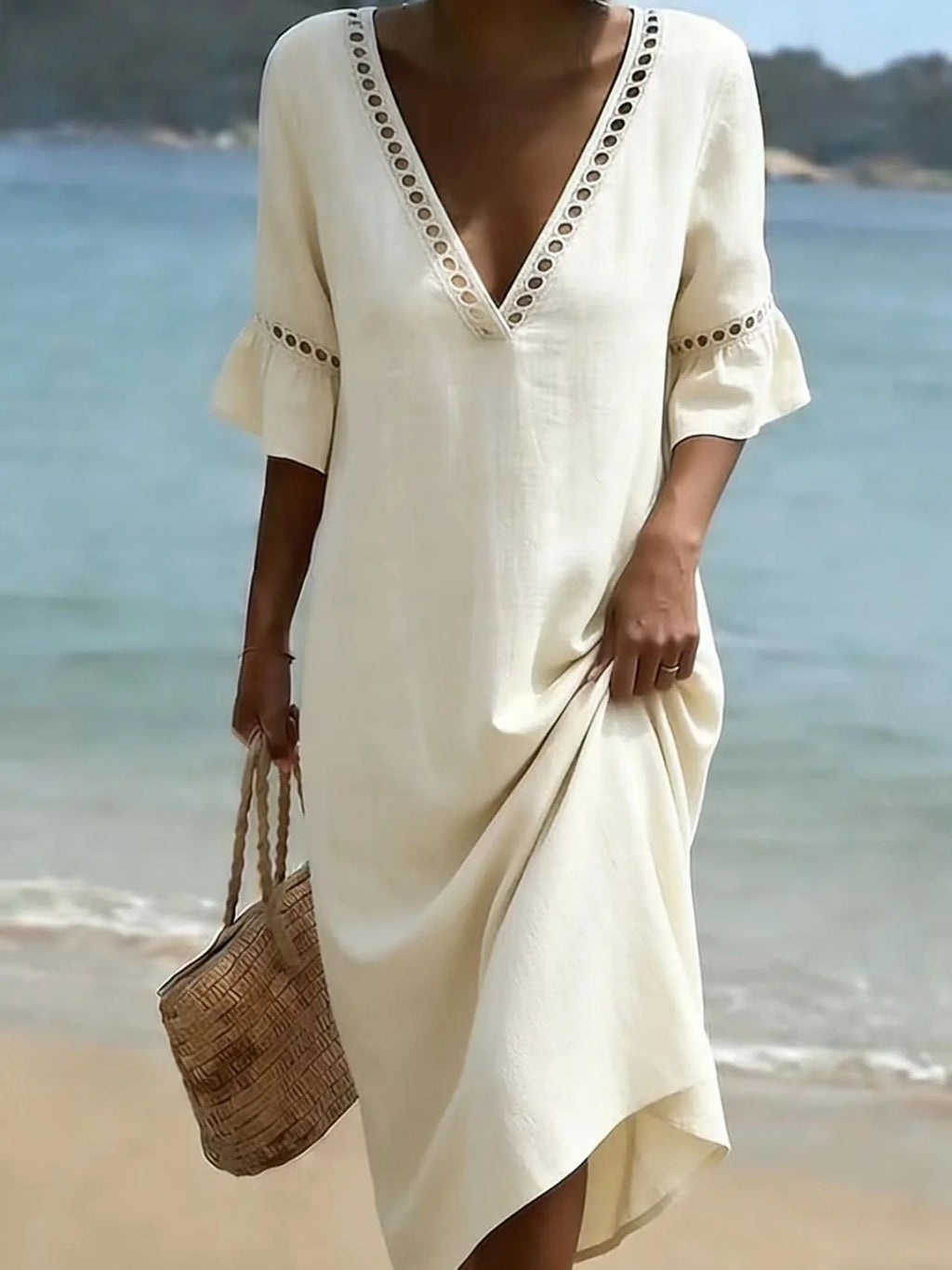 Cotton Simple Plain Loose Dress With No
