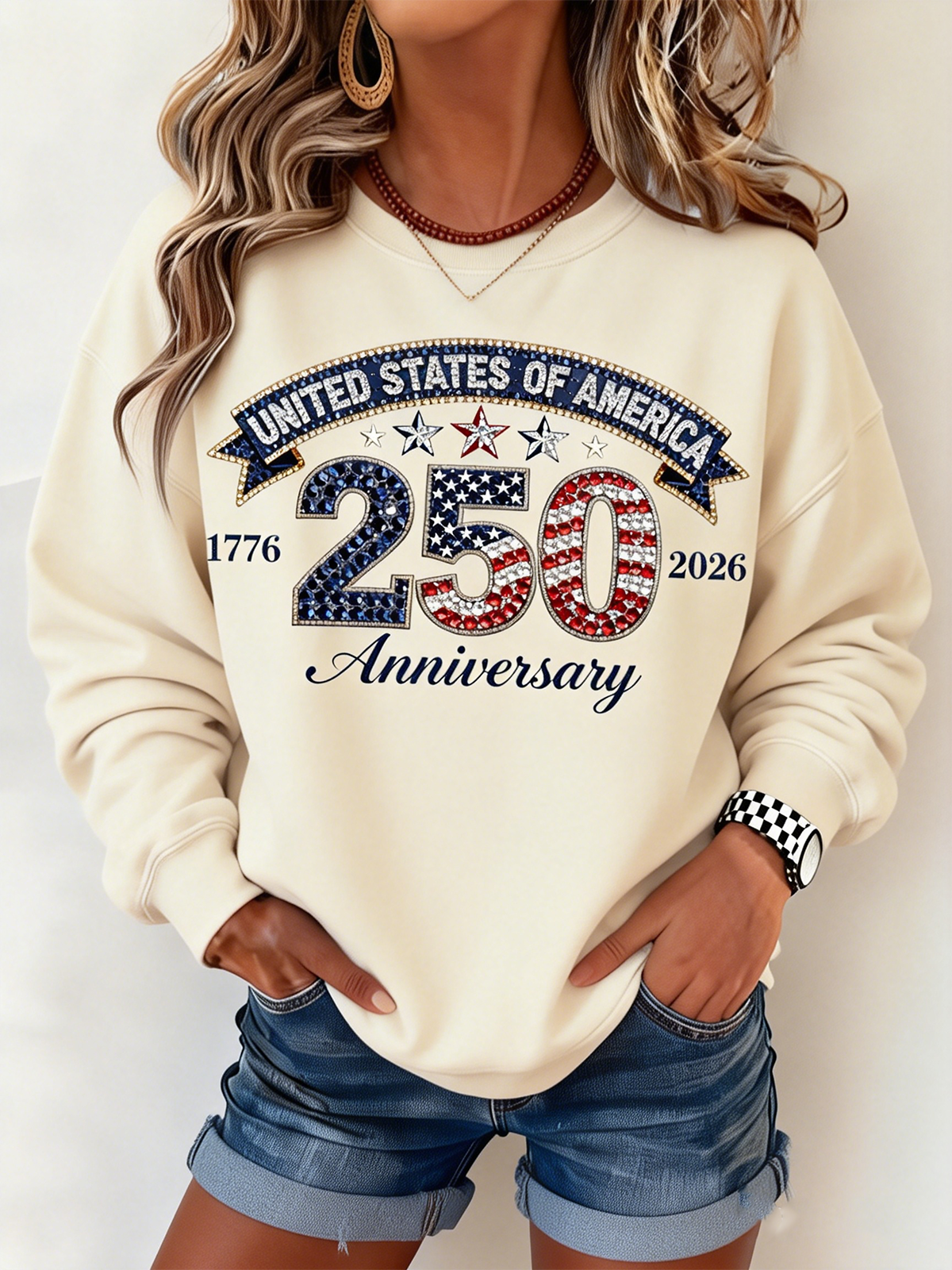 250th anniversary Loose Casual Independence Day Crew Neck Sweatshirt