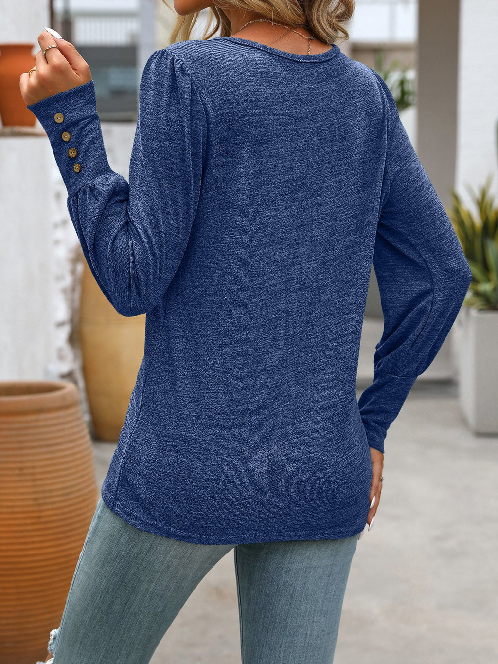 Women's Long Sleeve Shirt Spring/Fall Purple Plain Split Joint Cotton-Blend Crew Neck Daily Going Out Casual Top